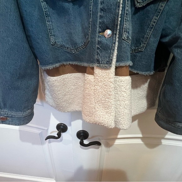 PINKO Faux Fur Trimmed Denim Jacket Size 12 - Picture 8 of 17